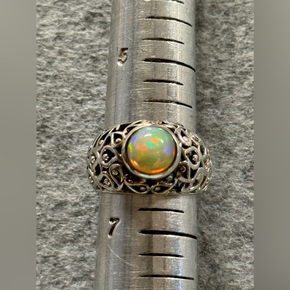 🟠Beautiful Ornate Authentic Opal Sterling Silver Ring Made in India